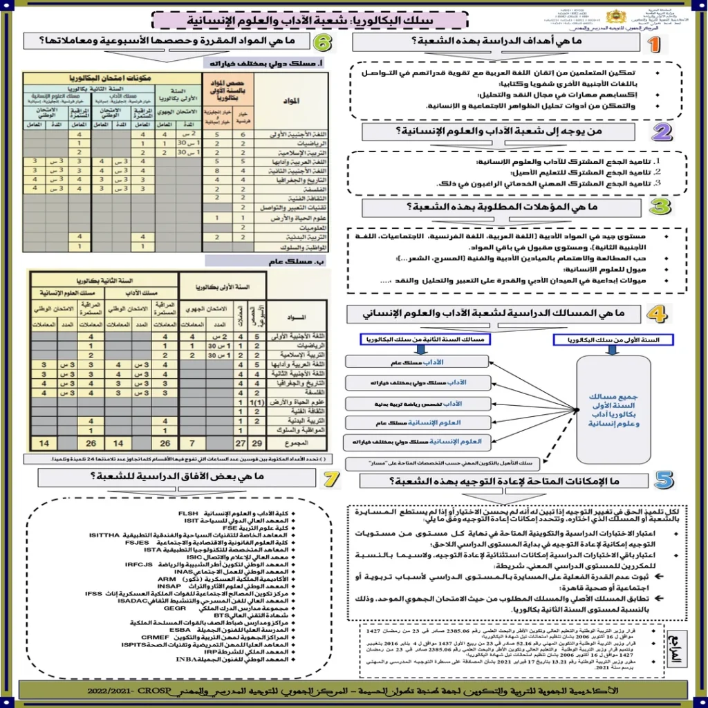 الاختيارات الدراسية والتكوينية بعد شعبة الآداب والعلوم الانسانية